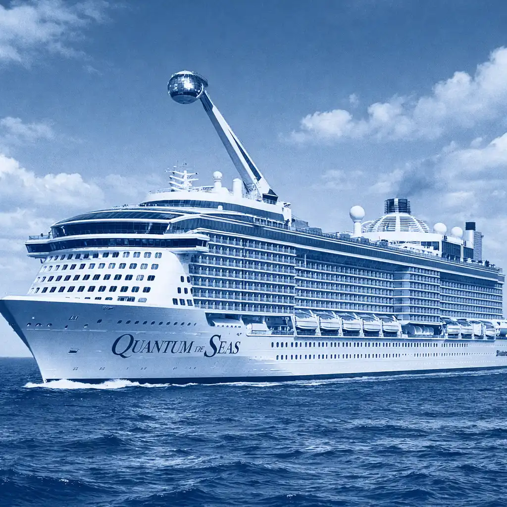 Quantum of the Seas cruise ship at sea with its North Star observation capsule extended